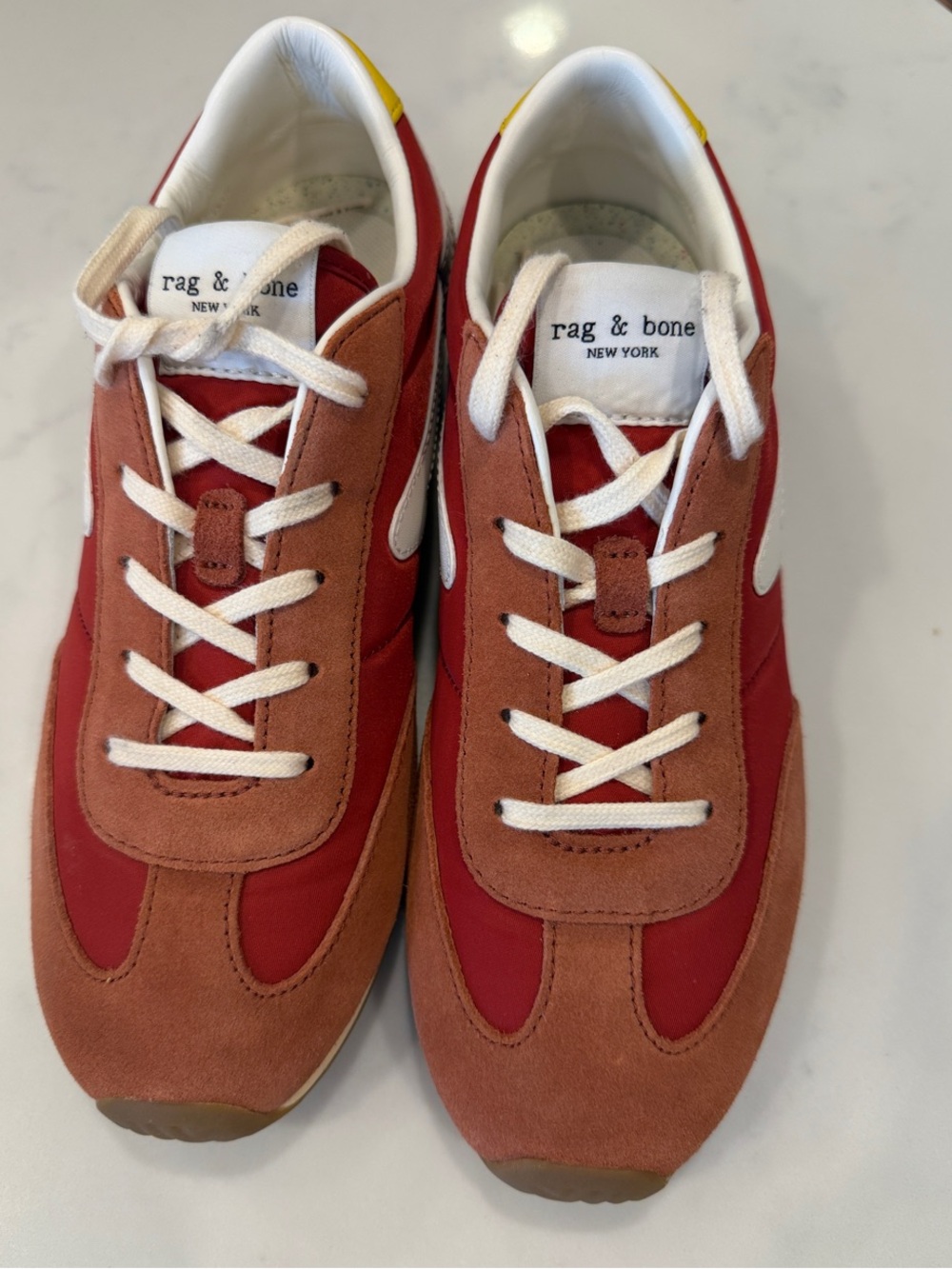 rag & bone Red and Rust Suede Retro Runner Sneakers with White Accents